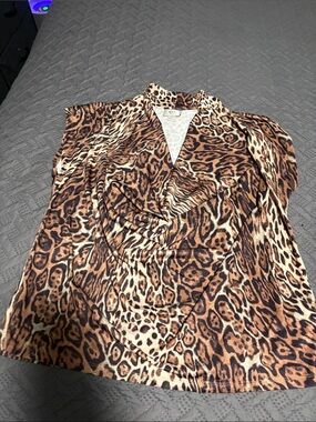 ECI Leopard Print Blouse in Brown and Tan